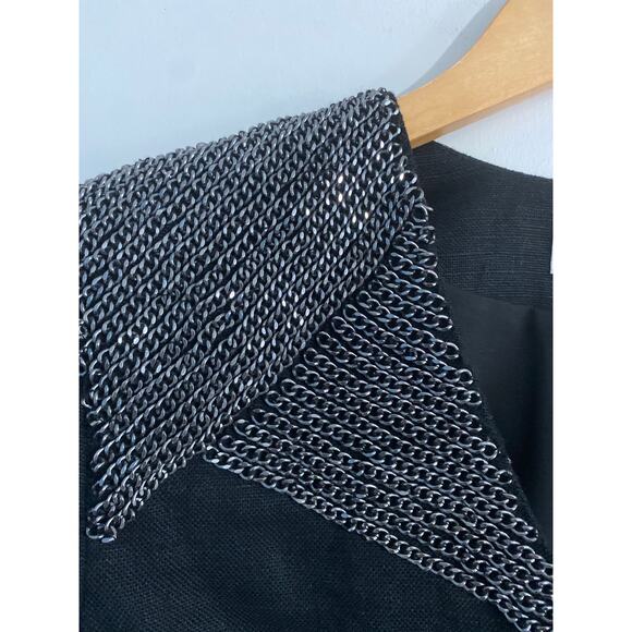 Chico’s linen blazer jacket women’s size M black chain link embellished career - Picture 3 of 4